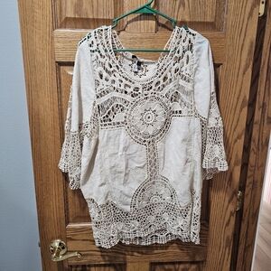Elegant Cream Crochet Women's Top